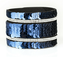 Load image into Gallery viewer, Heads or Mermaid Tail - blue/silver Reversible Bracelet