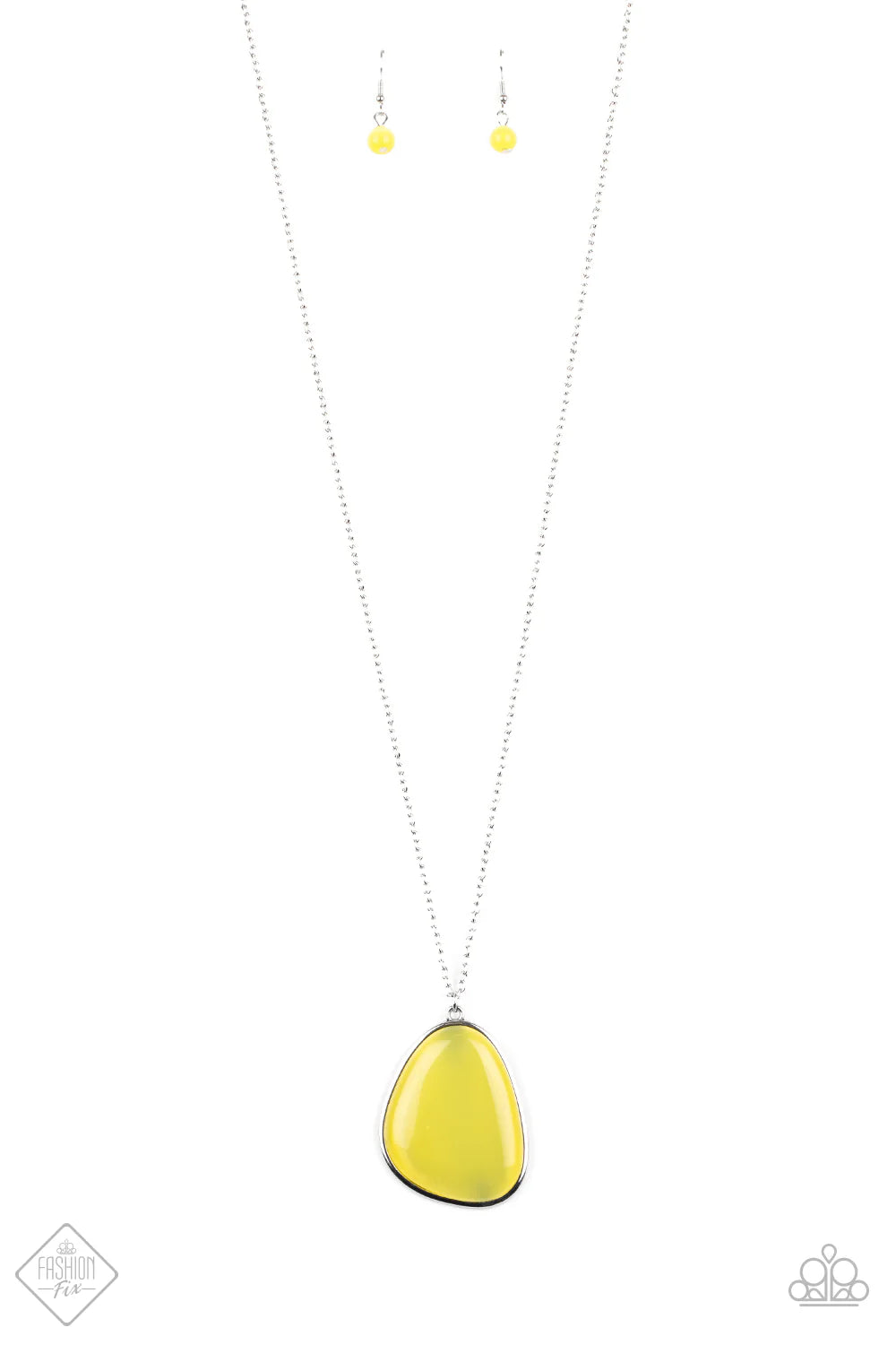 Ethereal Experience -Yellow Necklace and Silver Earrings--NECKLACE/EARRINGS SET