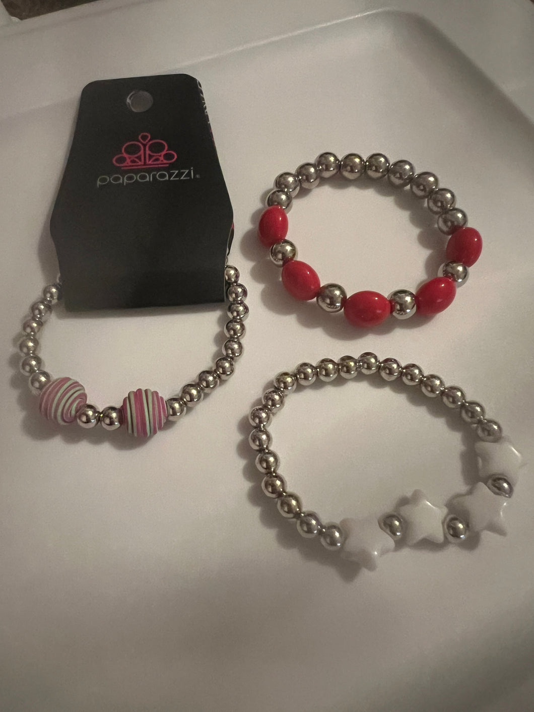 Lil Diva's (kids) STARS, Red/silver, STRIPES  bracelet *** 4 for $1***