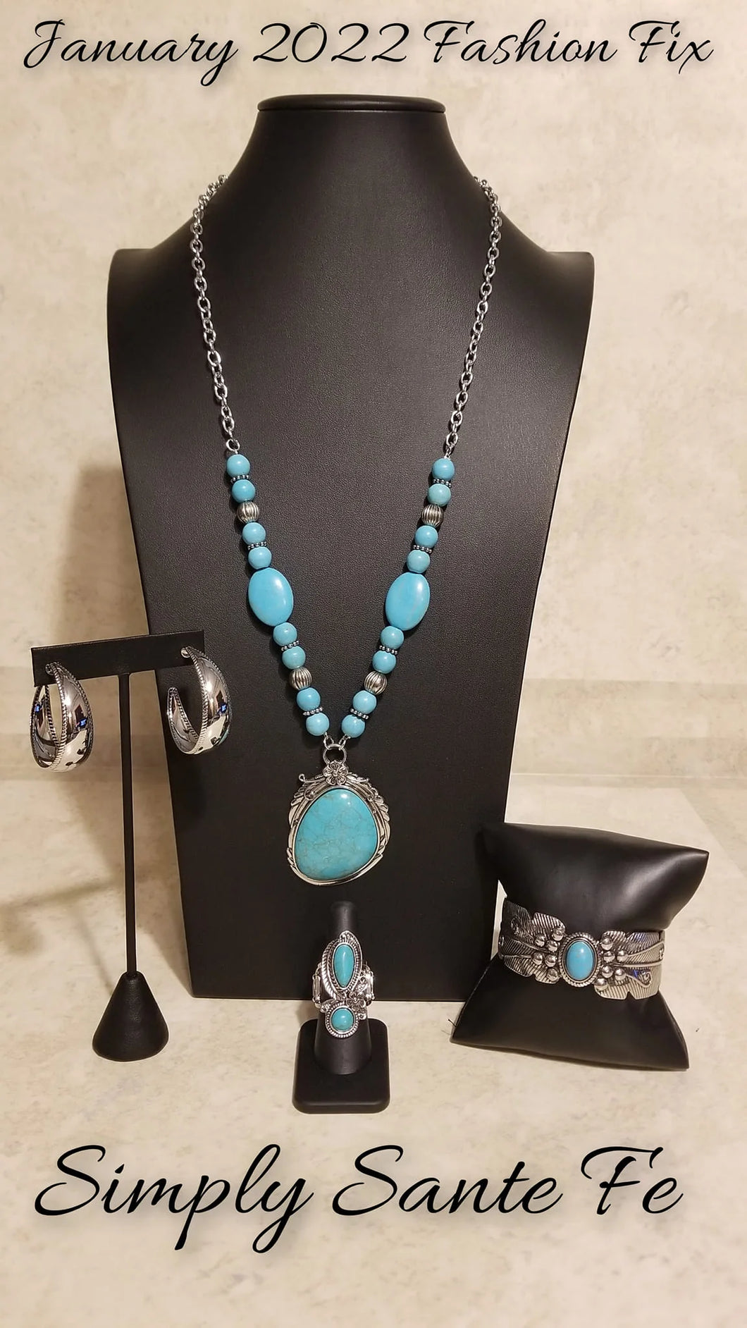 Fashion Fix - SImply Sante Fe -Complete Set--Southwest Paradise BLUE necklace, Dune Dybnasty Silver Earrings, Desert Haven Blue Bracelet, Southern Nirvana Blue Ring