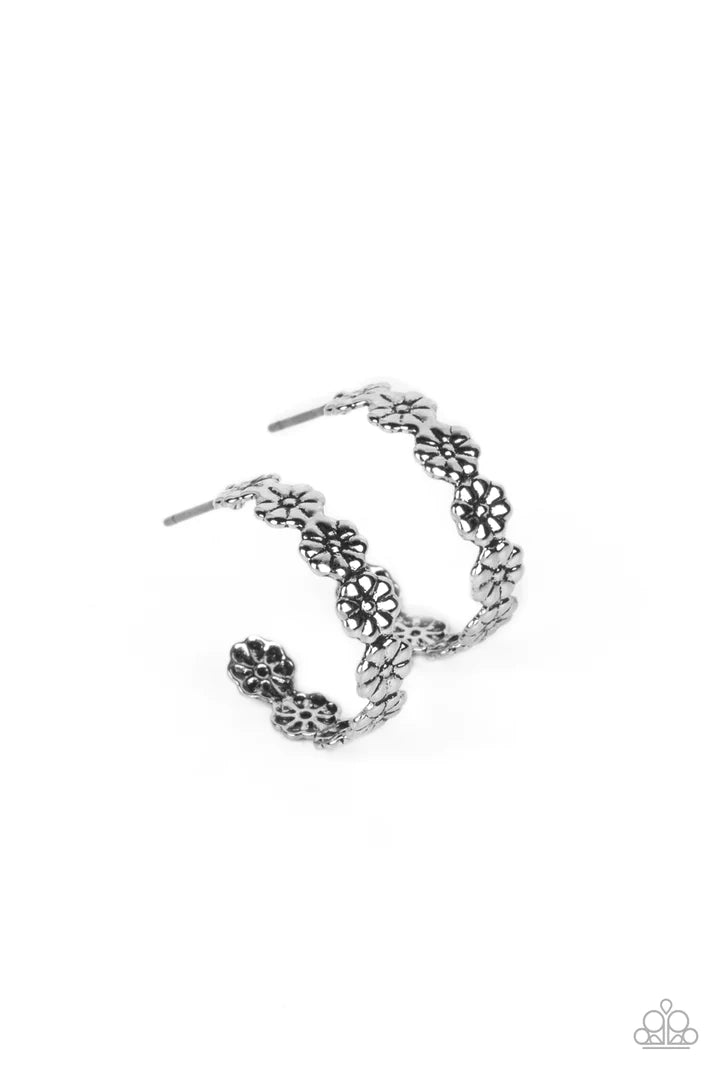 Floral Fad   - SILVER Hoops  Earring