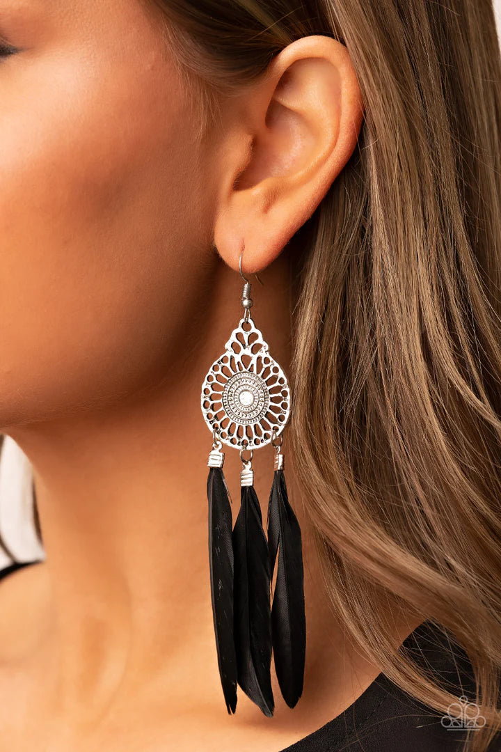 Pretty In Plumes - BLACK  Earrings
