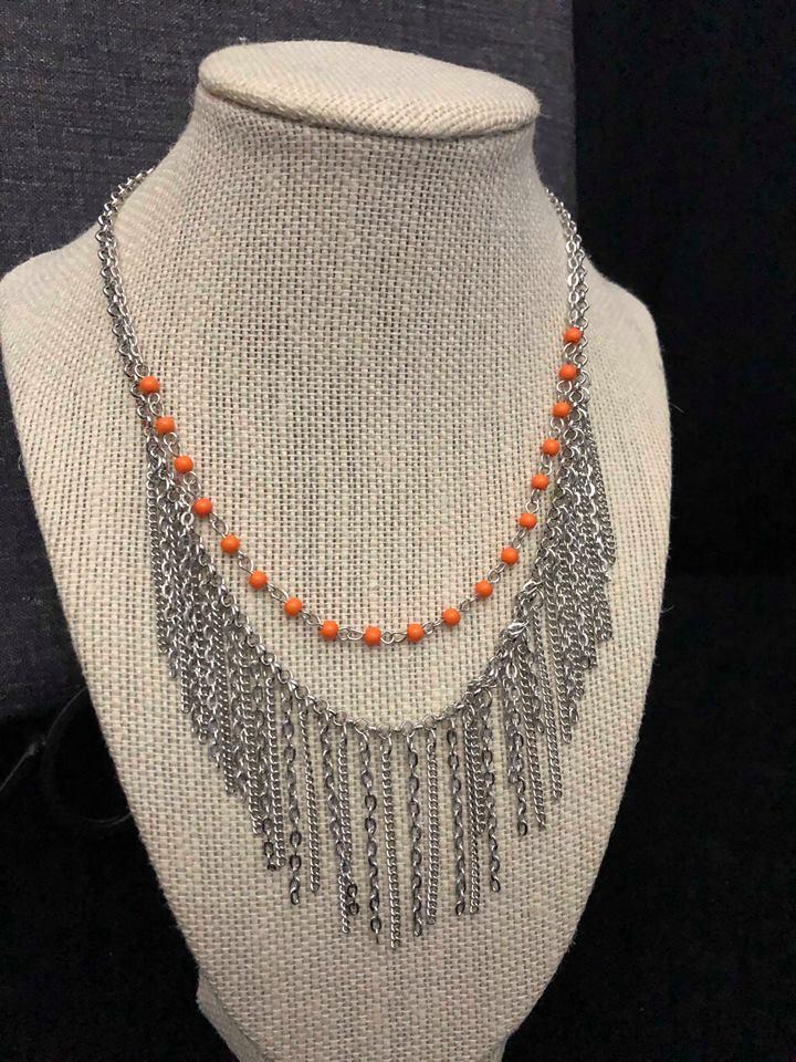 Fierce in Fringe  - ORANGE  Necklace