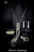 Load image into Gallery viewer, Fashion Fix SET --Macrame Majesty - White Necklace, Twine and Dine hoop earrings, Whimsical Woody Bracelet- SET
